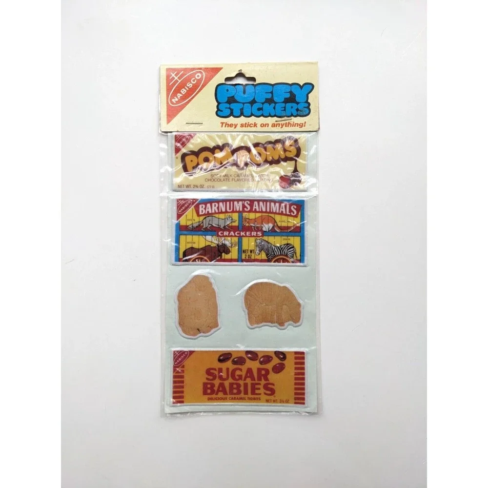 Vintage 1982‎ Nabisco Puffy Stickers Pom Poms Animal Crackers Sugar Babies NOS